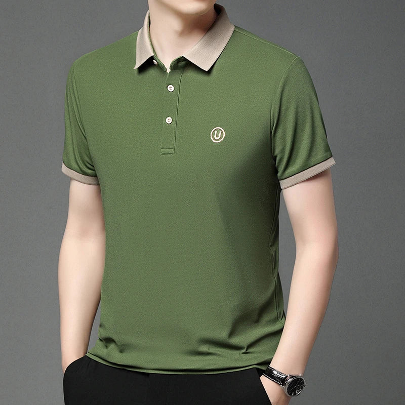 2024 Men's New Embroidered Cotton Business Leisure Short Sleeved POLO Shirt Fashion Comfortable and Breathable Top