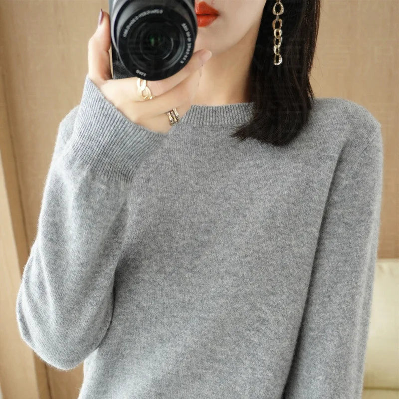 Sweaters Round Neck Pullover Women Keep Warm Long Sleeves Solid Color Bottoming Shirt Autumn Winter Cashmere Commuting Style