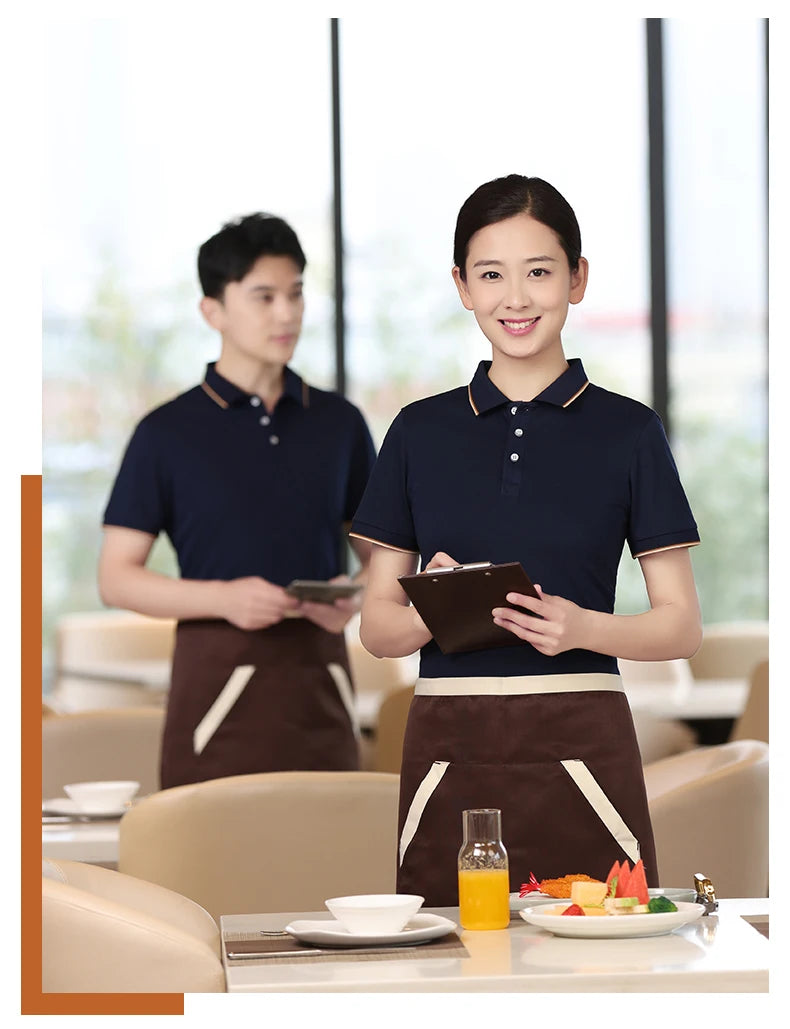 2024 Server Polo Custom Logo Restaurant Hotel Waiter Shirt for Men Women Work Uniform Coffee Catering Polos Food Seller Clothing