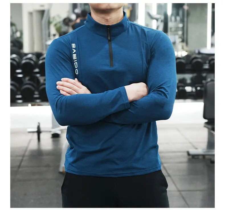 Men's Fitness Workout T-Shirt Top Half Zip Training Wear Quick Dry Running Exercise Long Sleeve Marathon Athletics Sweatshirts