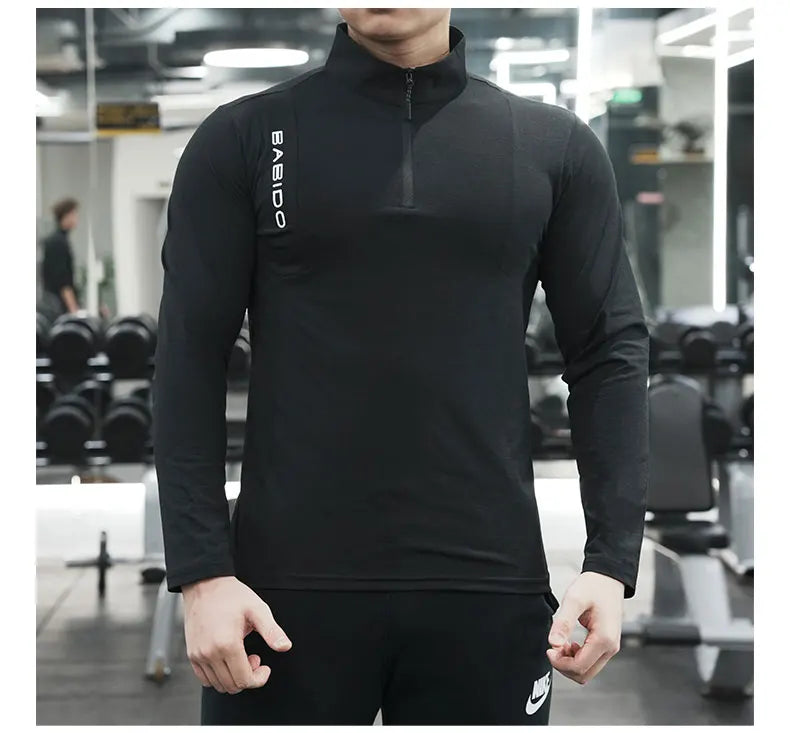 Men's Fitness Workout T-Shirt Top Half Zip Training Wear Quick Dry Running Exercise Long Sleeve Marathon Athletics Sweatshirts