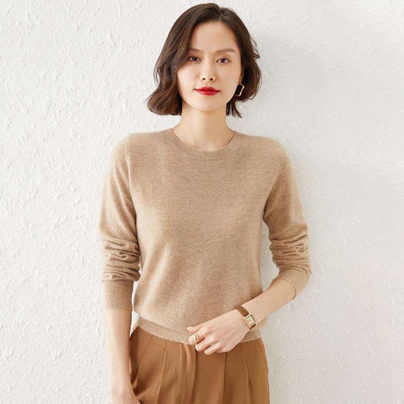 Sweaters Round Neck Pullover Women Keep Warm Long Sleeves Solid Color Bottoming Shirt Autumn Winter Cashmere Commuting Style