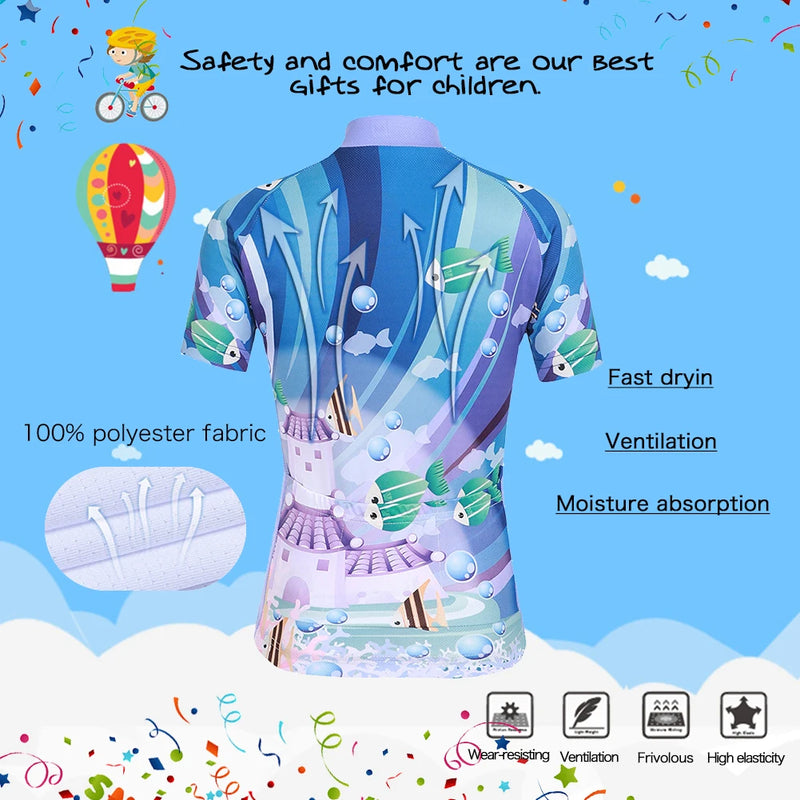 Cartoon Printed Short Sleeve Children's Cycling Jersey Quick-dry Mesh Cloth MTB Bike Riding Wear Boys Girls Bicycle Clothing