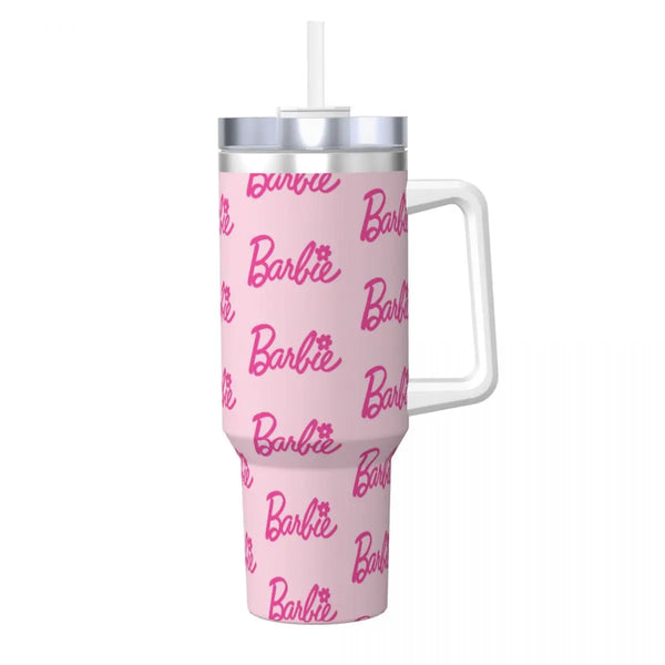 Barbie Logo Stainless Steel Tumbler Driving Thermal Cups With Straws and Lid Large Capacity Mugs Cup Cold Drink Water Bottle