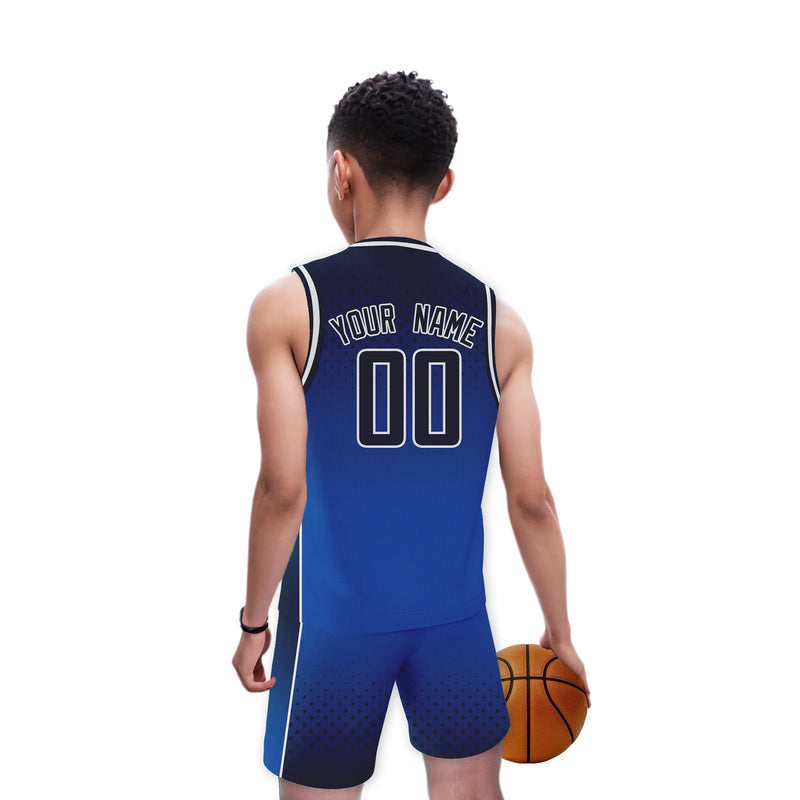 Gradient Blue Custom Kids Basketball Jersey Set with Name Number Basketball Team Sports Uniform Boys Girls Sublimation Tank Top