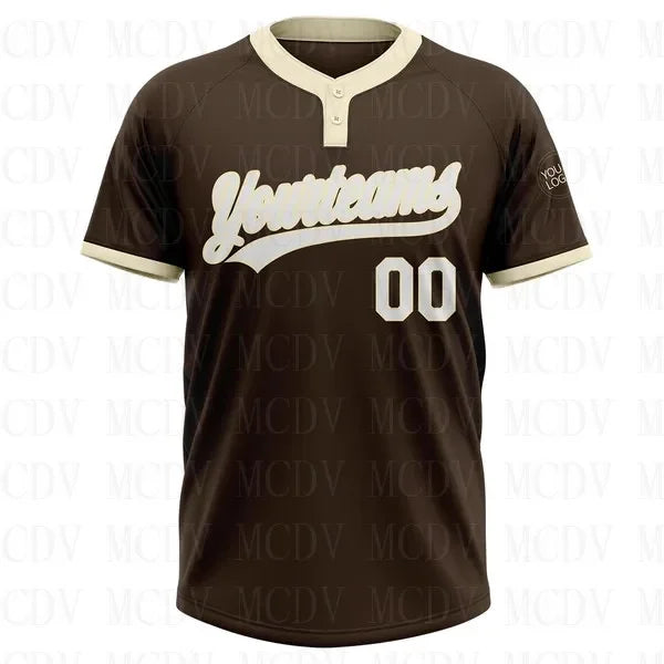 Custom Brown Orange-White Two-Button Unisex Softball Jersey 3D Printed Team Name Number Jerseys Sports Wear Adult Youth