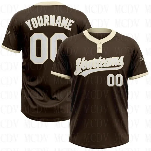 Custom Brown Orange-White Two-Button Unisex Softball Jersey 3D Printed Team Name Number Jerseys Sports Wear Adult Youth