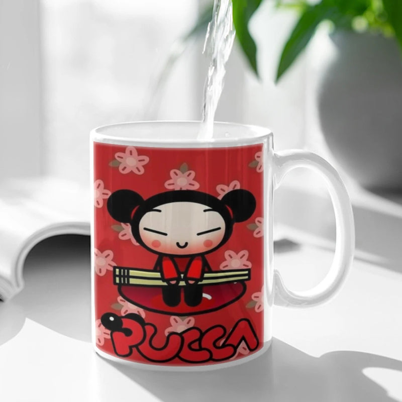 Cute Cartoon Pucca Garu Ceramic Mugs Coffee Cups Milk Tea Cup ins Oatmeal Breakfast Mug Drinkware Kitchen