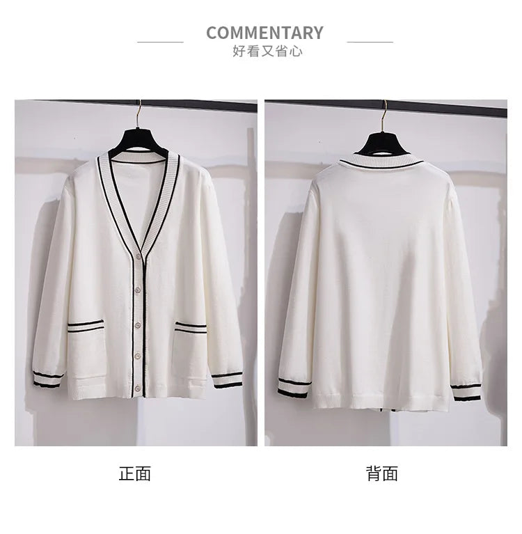 170Kg Plus Size Women's Bust 160 Autumn Loose V-Neck Cardigan Sweater Knitted Small Fragrant Style Jacket 5XL 6XL 7XL 8XL 9XL