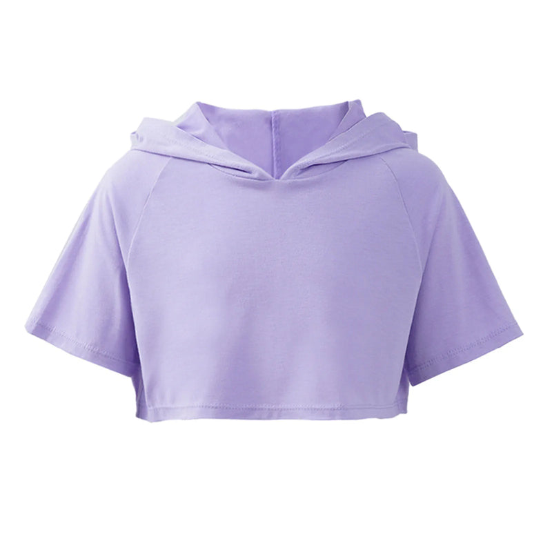 Sport Hooded Kids Girls Short Sleeve Hoodies Crop Top for Running Workout Exercise Training Sports Clothing Children Sportswear