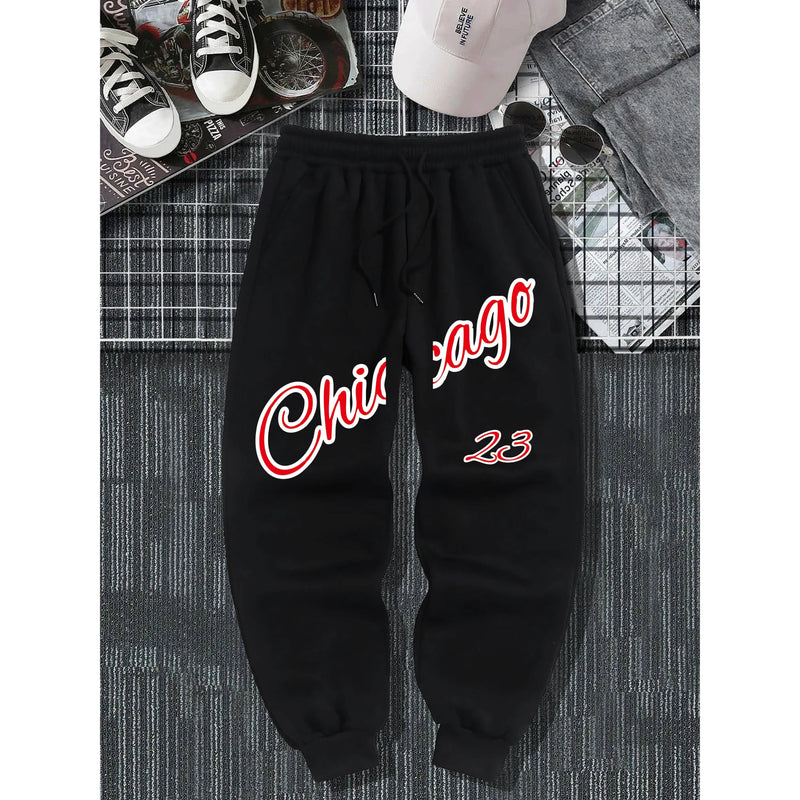 Chicago 23 Comfy Chic Letter Print Joggers Soft Mid-Stretch Drawstring Pants with Relaxed  Outdoor Thermal Warm Sweatpants