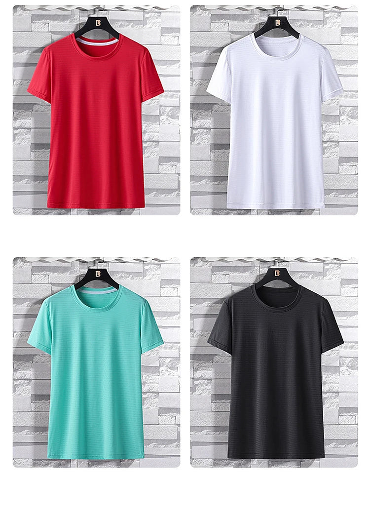 Ice Silk Camping Hiking Fishing Short Sleeve Shirt Men's Loose Fitness Tops Round Neck Quick Dry Couple Sport T-Shirt