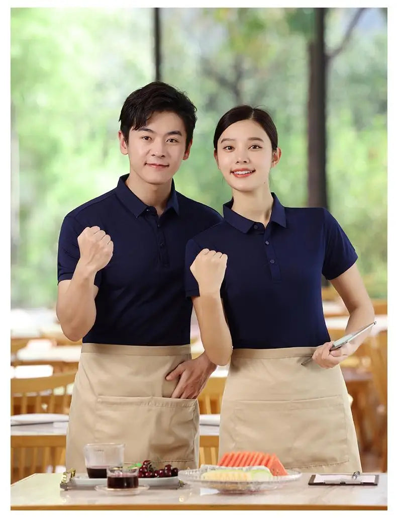 Spring Summer Polos Customized Logo Mens Shirt Women's Polos Solid Color Restaurant Waiter Work Clothes 100% Polyester