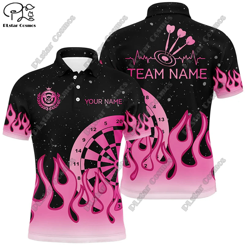 New custom personalized 3D printing  flame pattern darts POLO shirt T-shirt universal leisure team throwing sports series D-10