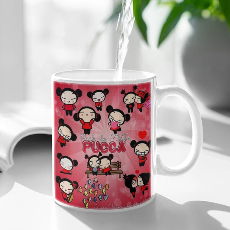 Cute Cartoon Pucca Garu Ceramic Mugs Coffee Cups Milk Tea Cup ins Oatmeal Breakfast Mug Drinkware Kitchen