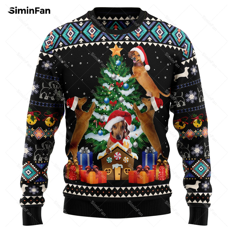 Dachshund Angel Ugly Christmas Sweater 3D Printed Men Pullover Casual Sweatshirt Couple Long Sleeve Shirt Unisex Female Top Coat