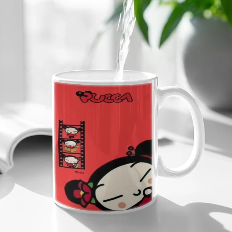 Cute Cartoon Pucca Garu Ceramic Mugs Coffee Cups Milk Tea Cup ins Oatmeal Breakfast Mug Drinkware Kitchen