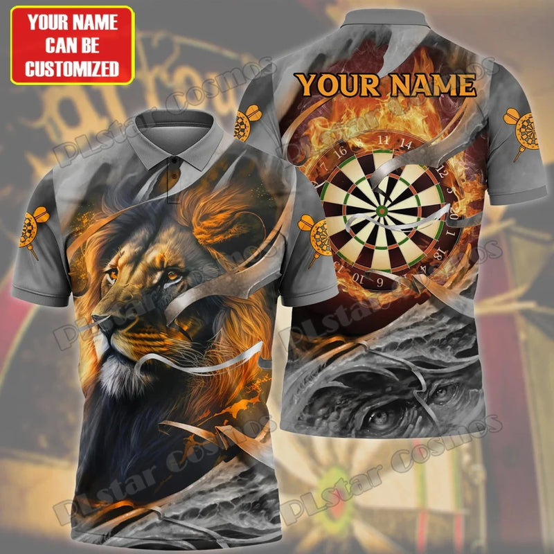 PLstar Cosmos Darts Board Wolf,Tiger,Lion,Bear Personalized Name 3D Printed Premium Men's Polo Shirt Summer Casual Shirt POL207