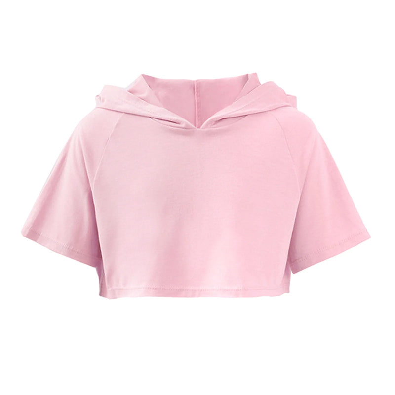 Sport Hooded Kids Girls Short Sleeve Hoodies Crop Top for Running Workout Exercise Training Sports Clothing Children Sportswear