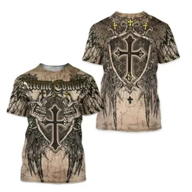 Fashionable  Cross  Pictures For Men's T-Shirts Trend Digital Printing Casual Round Neck Short Sleeved Tops