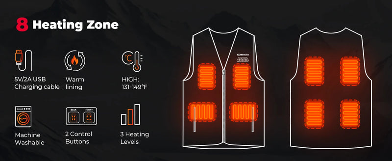 KEMIMOTO Heated Vest Women Men Winter Warmer 8 Heating Areas USB Electric Thermal Lady‘s Jacket for Outdoor Skiing Cycling