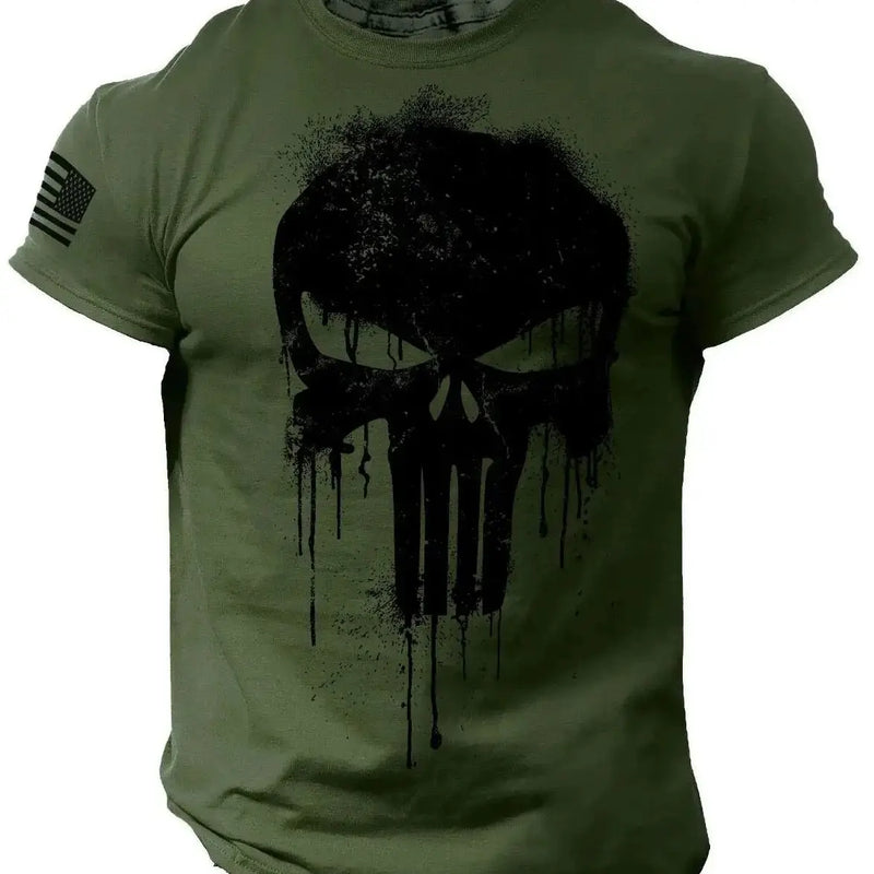 Men's T shirt for men 3D Print Military Patriotic Skull Dropped T Shirt Oversized Short-Sleeved Sportswear Men Clothing Top Tees