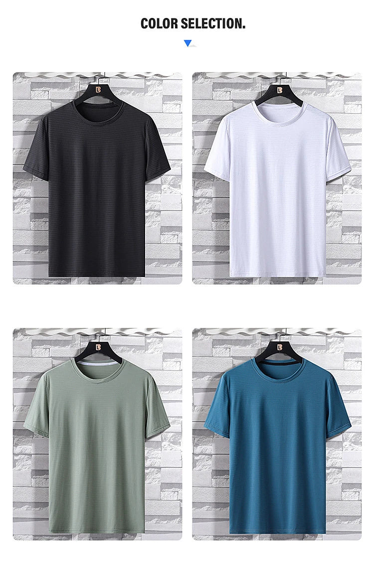 Ice Silk Camping Hiking Fishing Short Sleeve Shirt Men's Loose Fitness Tops Round Neck Quick Dry Couple Sport T-Shirt