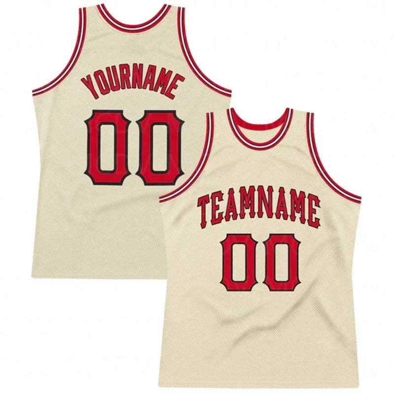 Custom  Red-Black Round Neck Rib-Knit Basketball Jersey  3D Print Team Name Number Vest Game Practice Clothes Adult/Youth