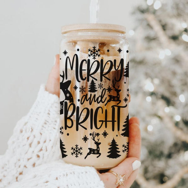 Merry & Bright Christmas Glass Cups