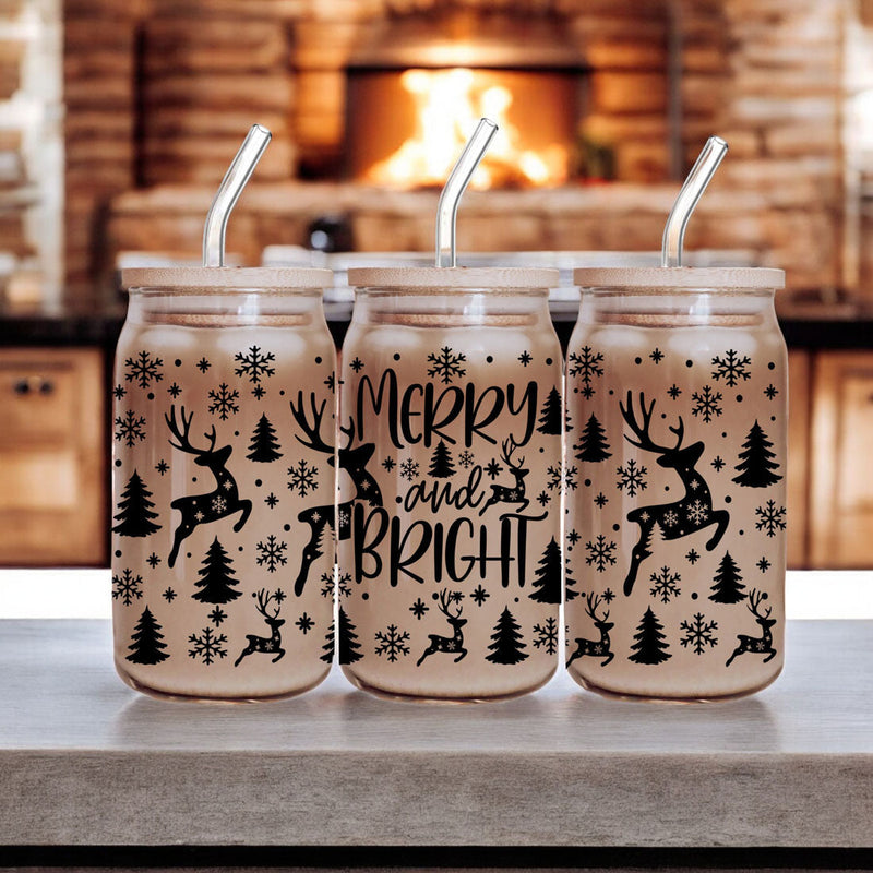 Merry & Bright Christmas Glass Cups