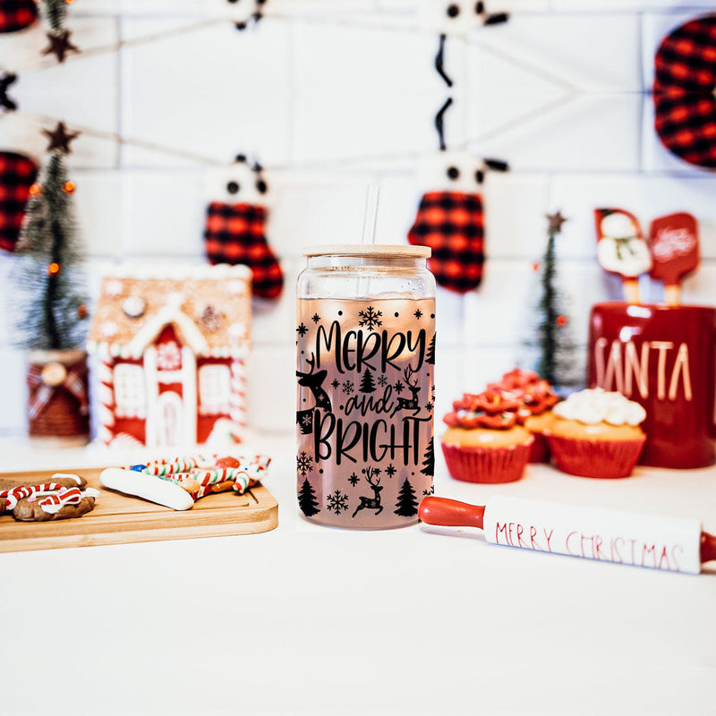 Merry & Bright Christmas Glass Cups