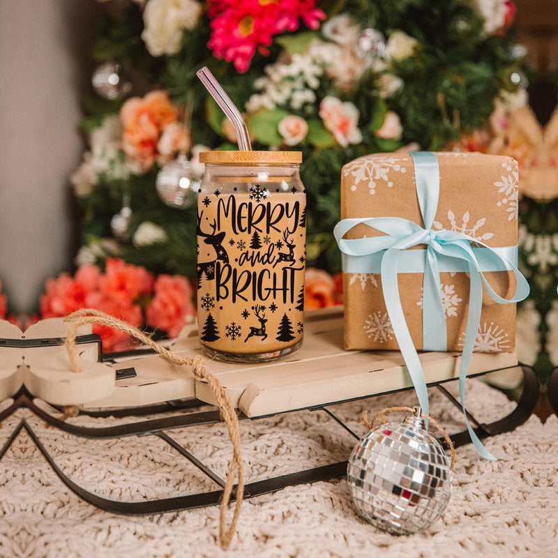 Merry & Bright Christmas Glass Cups