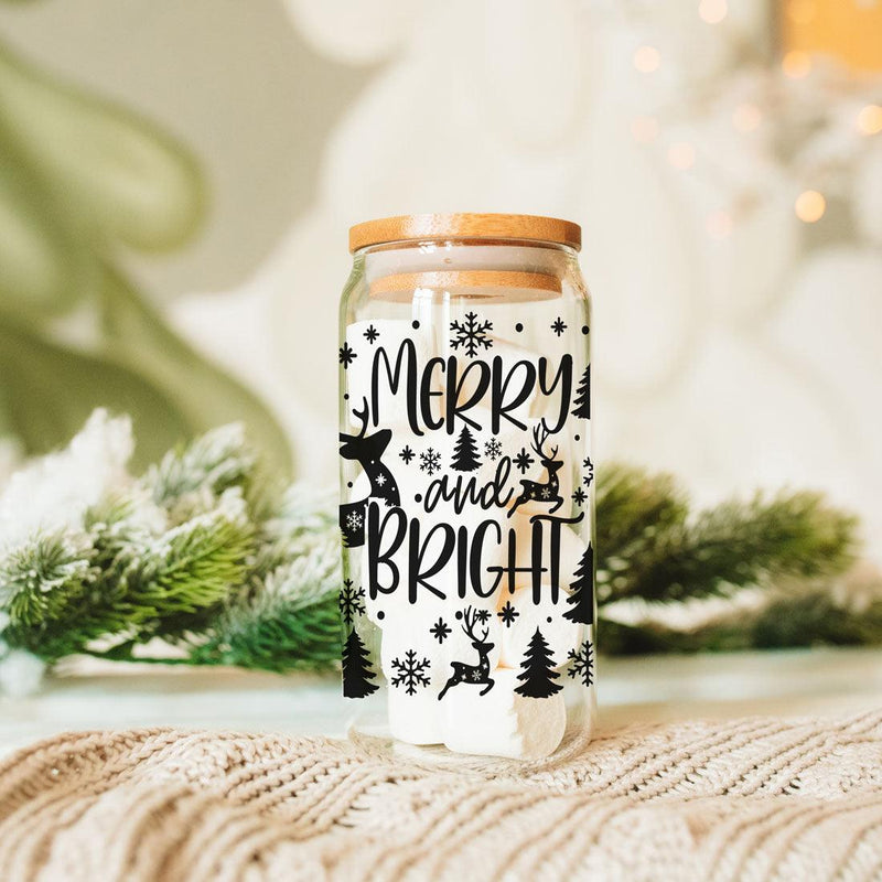 Merry & Bright Christmas Glass Cups