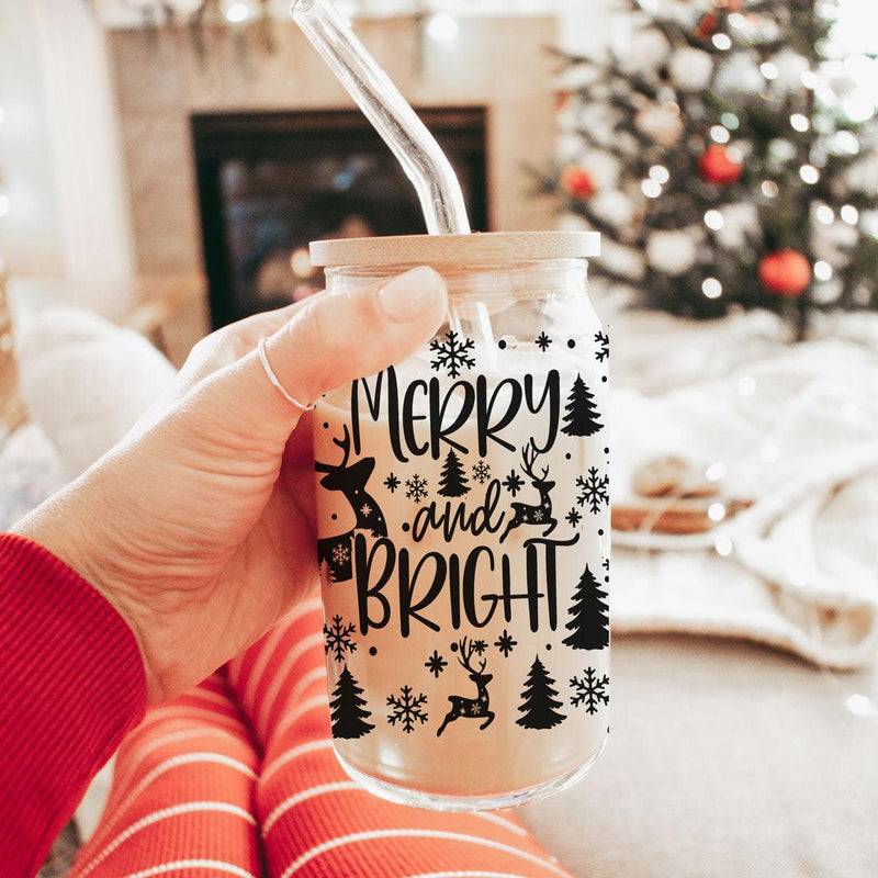 Merry & Bright Christmas Glass Cups