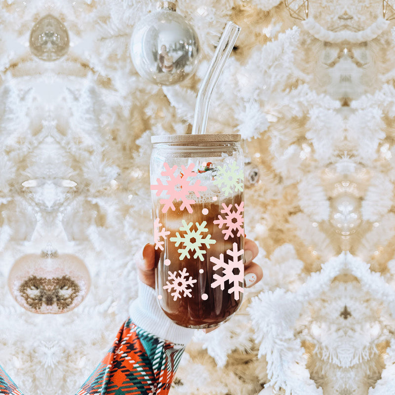 Pastel Snowflakes | Pink Christmas Glass Cups