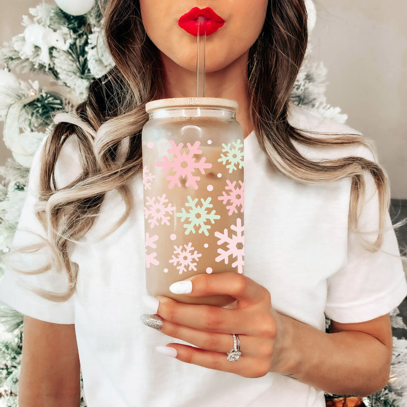 Pastel Snowflakes | Pink Christmas Glass Cups