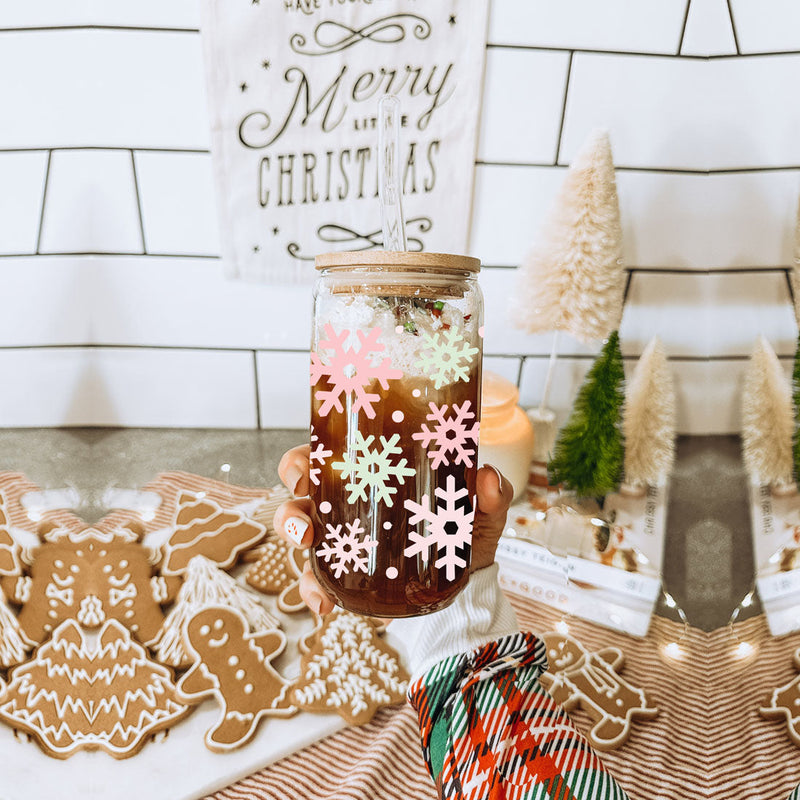 Pastel Snowflakes | Pink Christmas Glass Cups