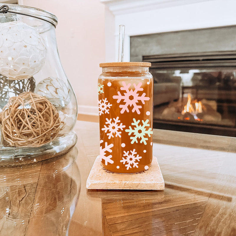 Pastel Snowflakes | Pink Christmas Glass Cups