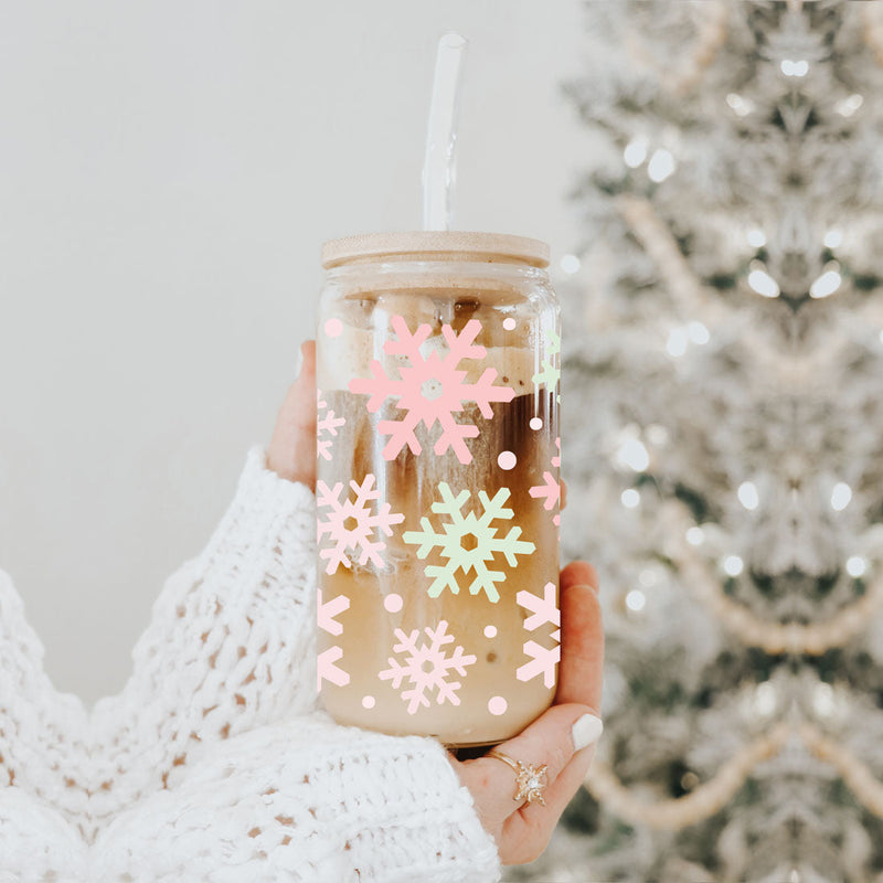 Pastel Snowflakes | Pink Christmas Glass Cups