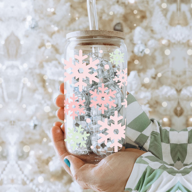 Pastel Snowflakes | Pink Christmas Glass Cups