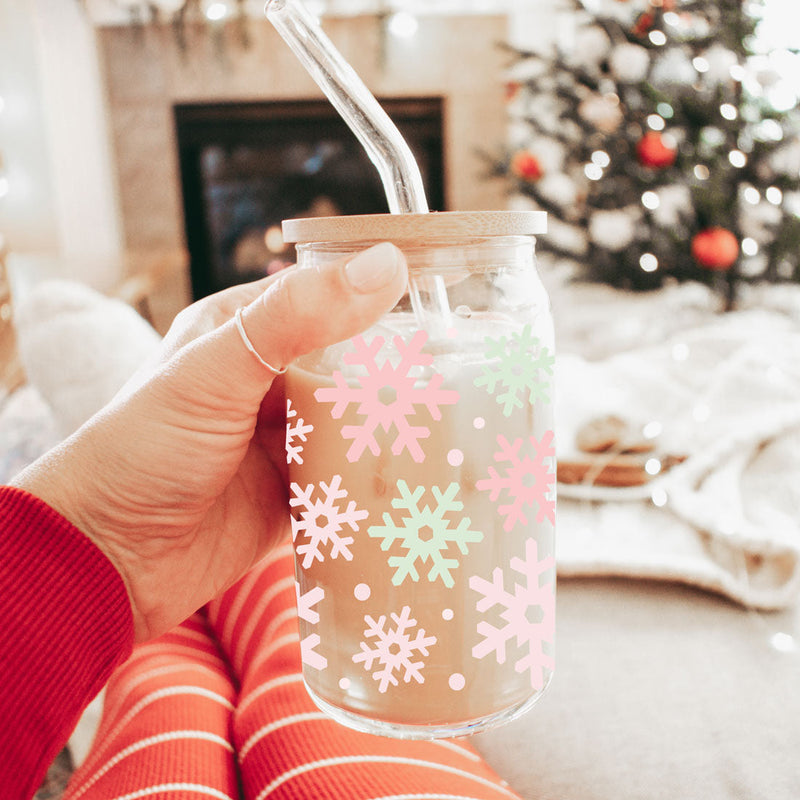 Pastel Snowflakes | Pink Christmas Glass Cups