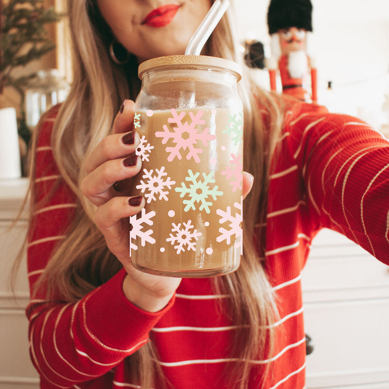 Pastel Snowflakes | Pink Christmas Glass Cups