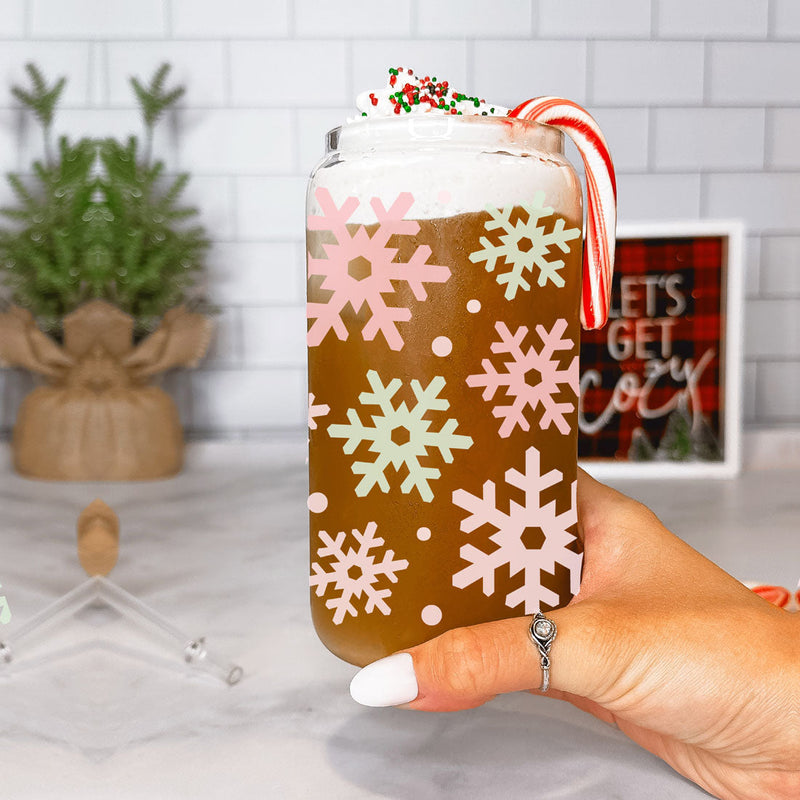 Pastel Snowflakes | Pink Christmas Glass Cups