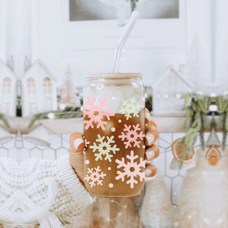 Pastel Snowflakes | Pink Christmas Glass Cups