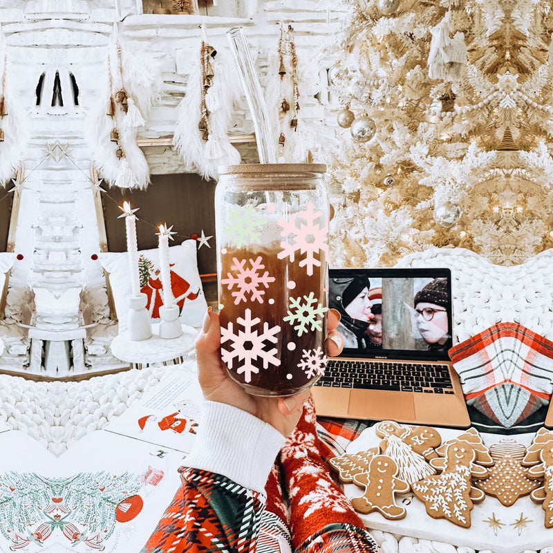 Pastel Snowflakes | Pink Christmas Glass Cups