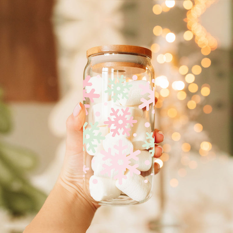 Pastel Snowflakes | Pink Christmas Glass Cups