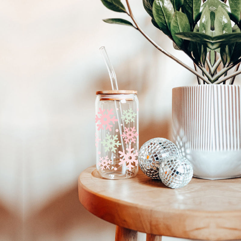 Pastel Snowflakes | Pink Christmas Glass Cups