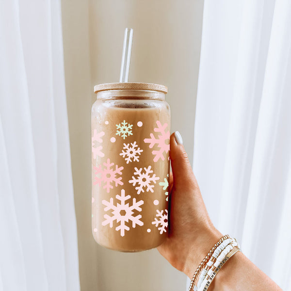 Pastel Snowflakes | Pink Christmas Glass Cups